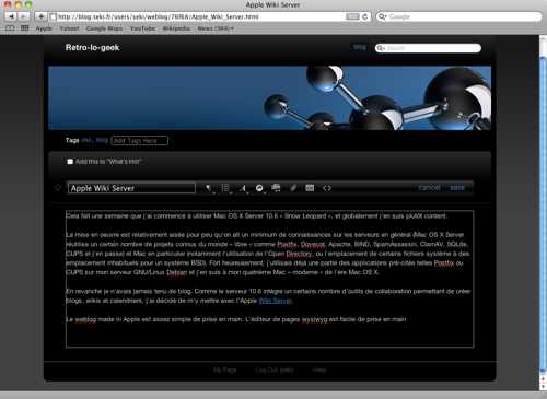 L'éditeur wysiwyg du weblog et du wiki